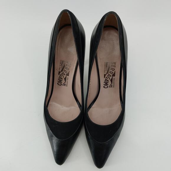 Salvatore Ferragamo Black Pumps Suede Trimmed Leather 8 B - Picture 9 of 12